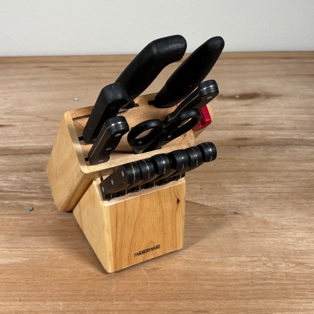 Farberware 11 Piece Knife Block Set with Built-in Sharpener Black Wood Block
